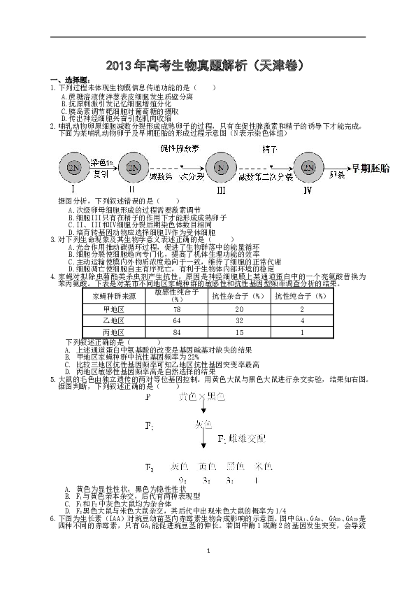 2013年天津高考生物试题及答案.doc 第1页