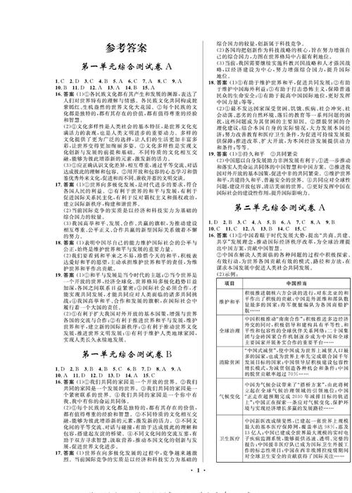 部编版道德与法治九年级下册同步检测试卷（一卷好题 参考答案）.pdf 第1页