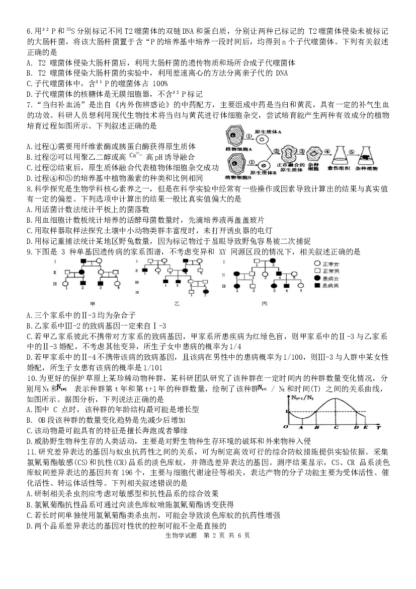 黑龙江省&ldquo;六校联盟&rdquo;2023-2024学年高三下学期联合适应性测试 生物.docx 第2页