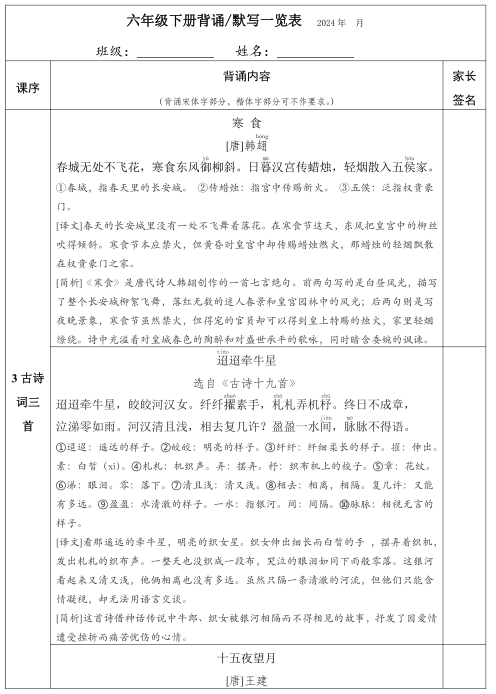 【六年级】下册背诵默写一览表.pdf 第1页
