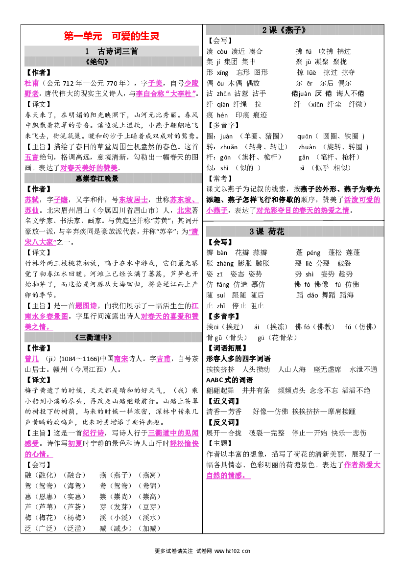 【三年级】下册语文课课贴-单元.pdf 第1页