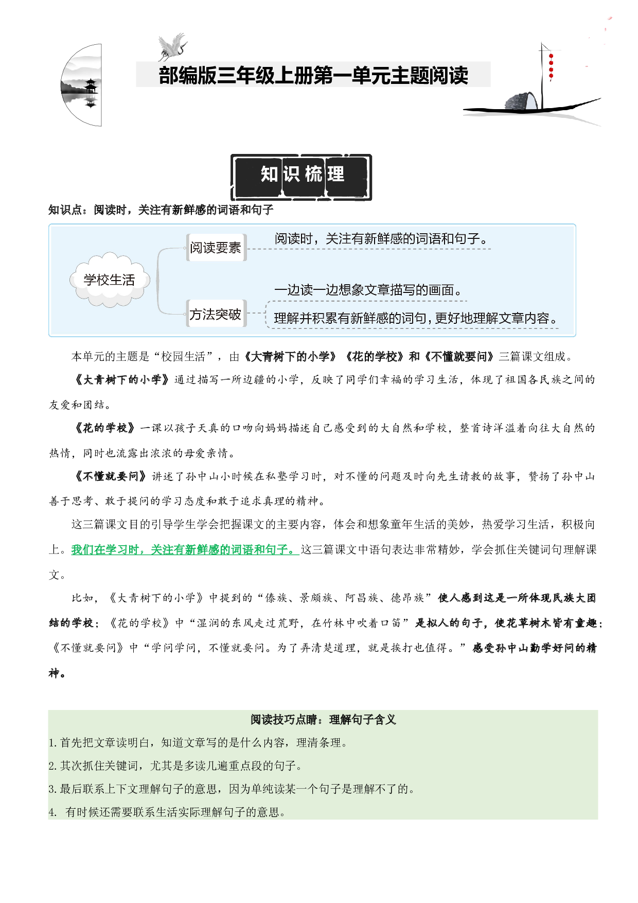第1单元主题阅读（知识梳理+精选阅读）三年级语文上册 部编版.docx 第1页