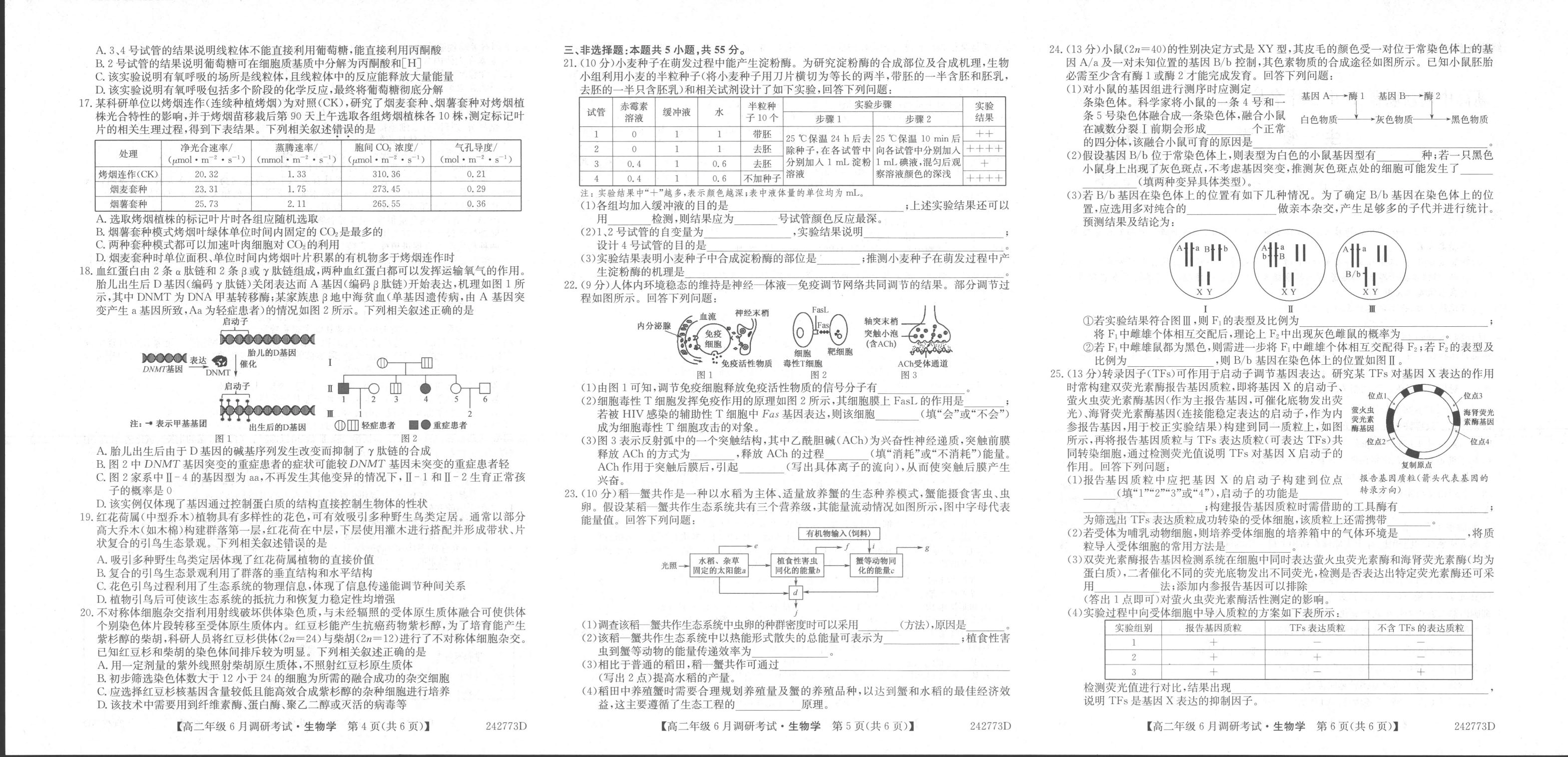 生物丨新高中创新联盟TOP二十名校2025届新高三6月调研考试生物试卷及答案.pdf 第2页