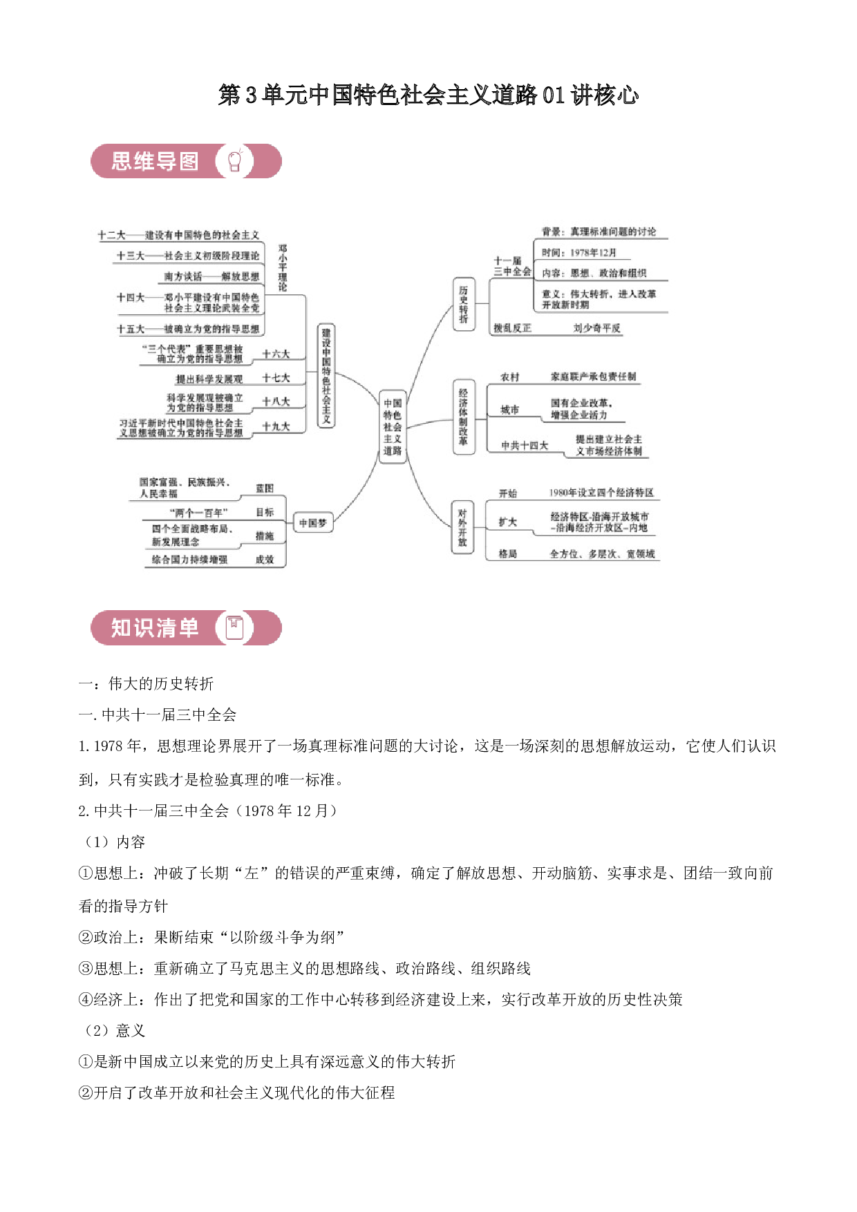 含参考答案 统编版八下历史第3单元中国特色社会主义道路01讲核心(含参考答案)2023&mdash;2024.docx 第1页