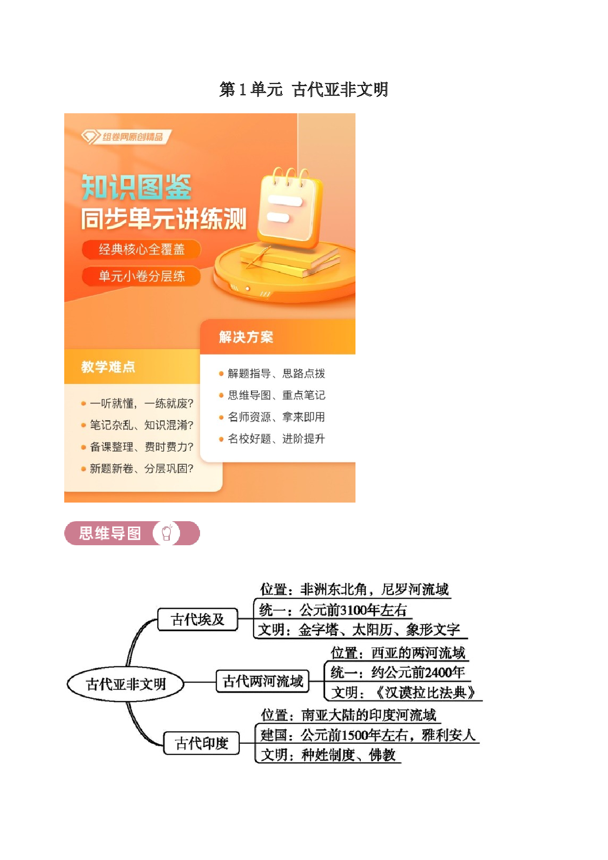 含参考答案 统编版九上历史第1单元古代亚非文明01讲核心（原卷版）2023&mdash;2024.docx 第1页