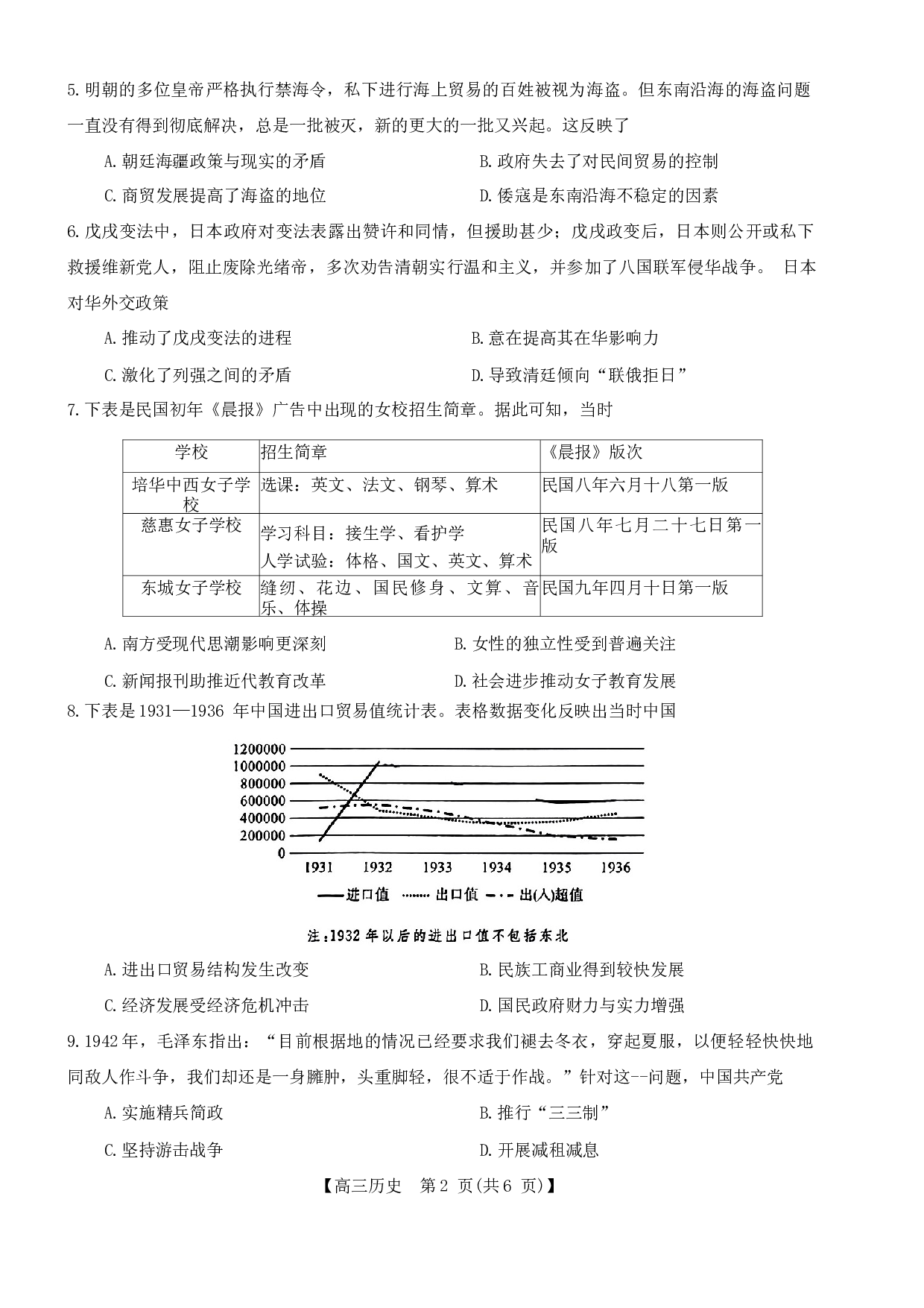 福建省百校联考2024届高三下学期正月联考历史.docx 第2页