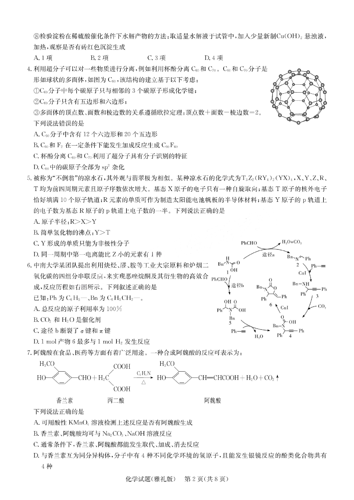 湖南省长沙市雅礼中学2024-2025学年高三下学期月考（七）化学试题及答案.pdf 第2页