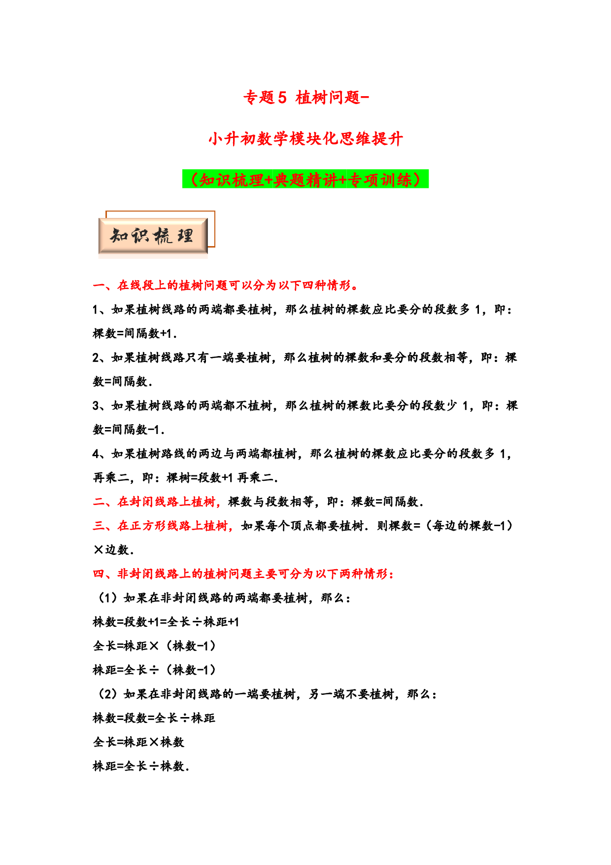 （应用题试卷）5 植树问题-小升初数学模块化思维提升（hz102教师版通用版）2025年春学习资料.docx 第1页