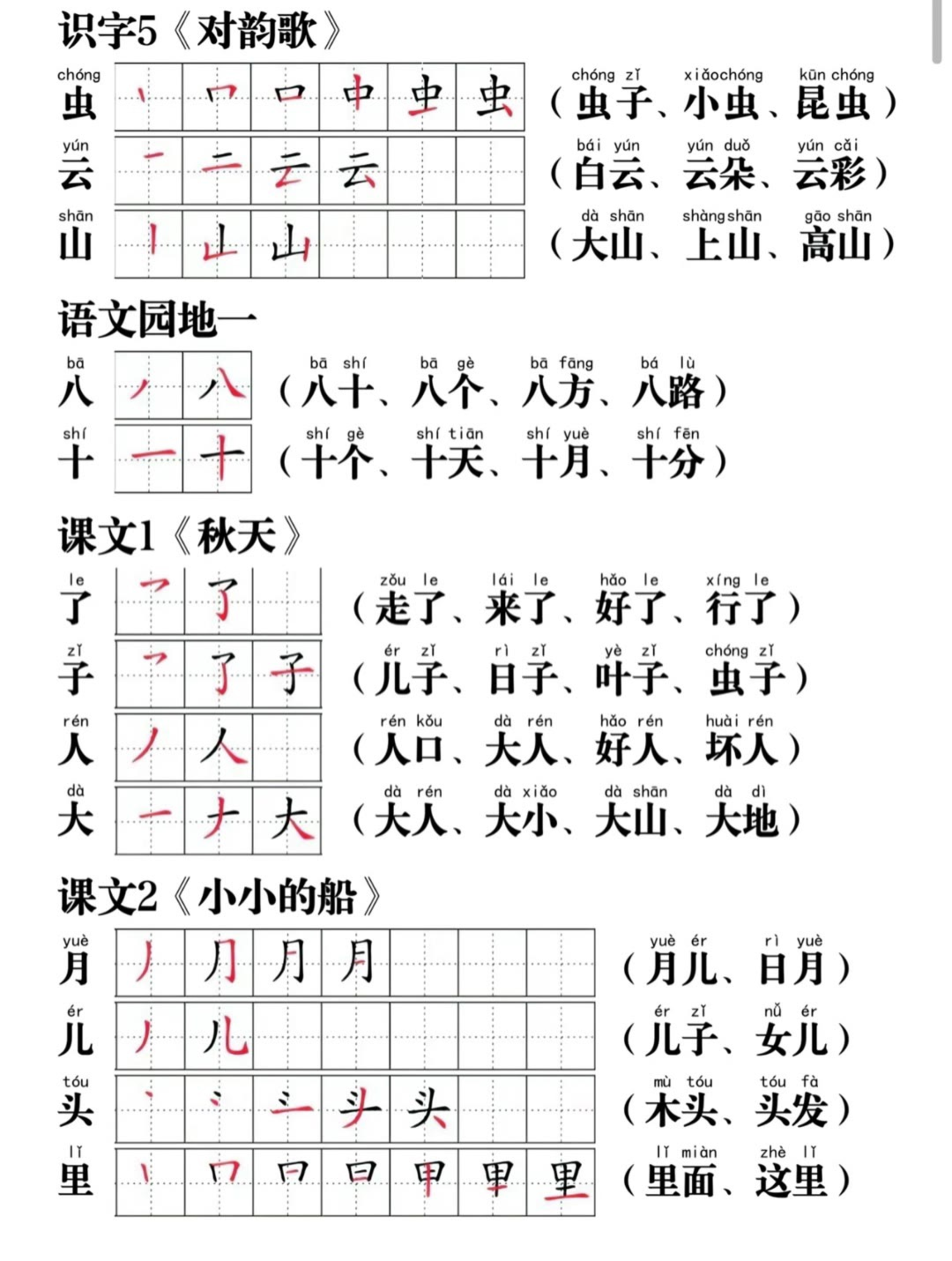 一年级语文上册写字表笔画笔顺组词.pdf 第2页