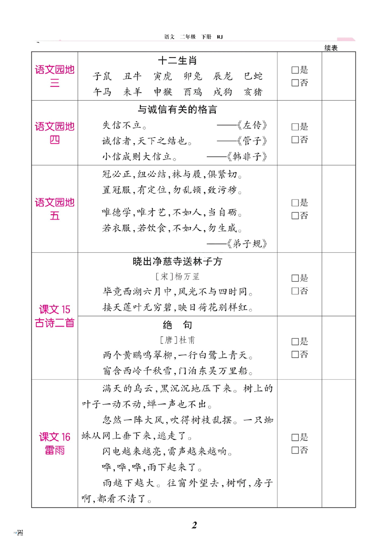人教版二年级下册课文背诵闯关表.pdf 第2页