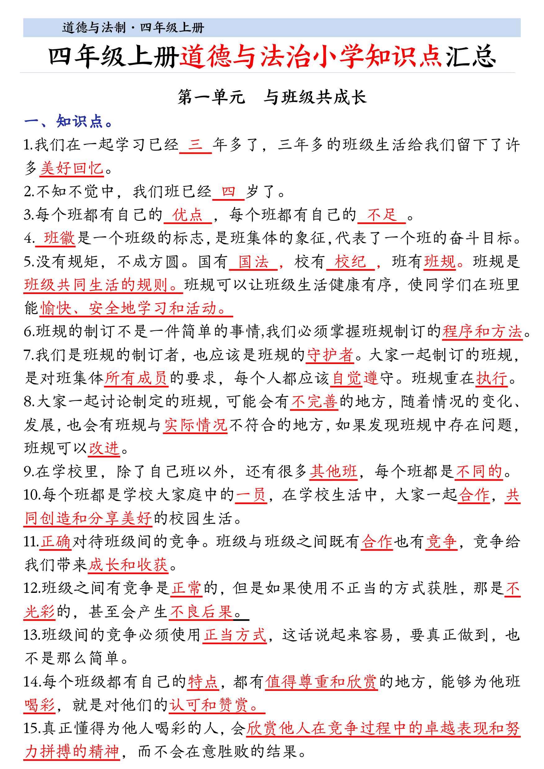 四（上）道法知识点总结(完整版).pdf 第1页
