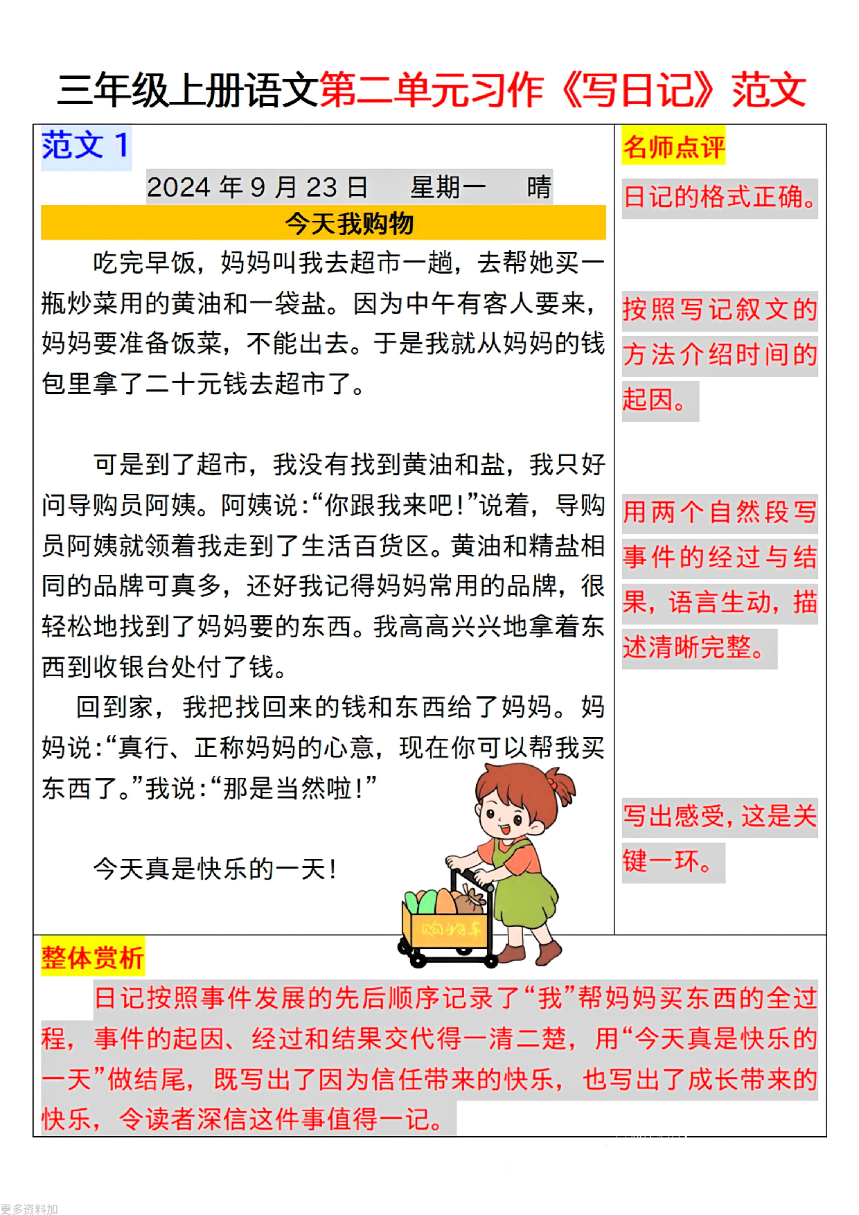 三年级上册语文第二单元习作《写日记》范文.pdf 第1页