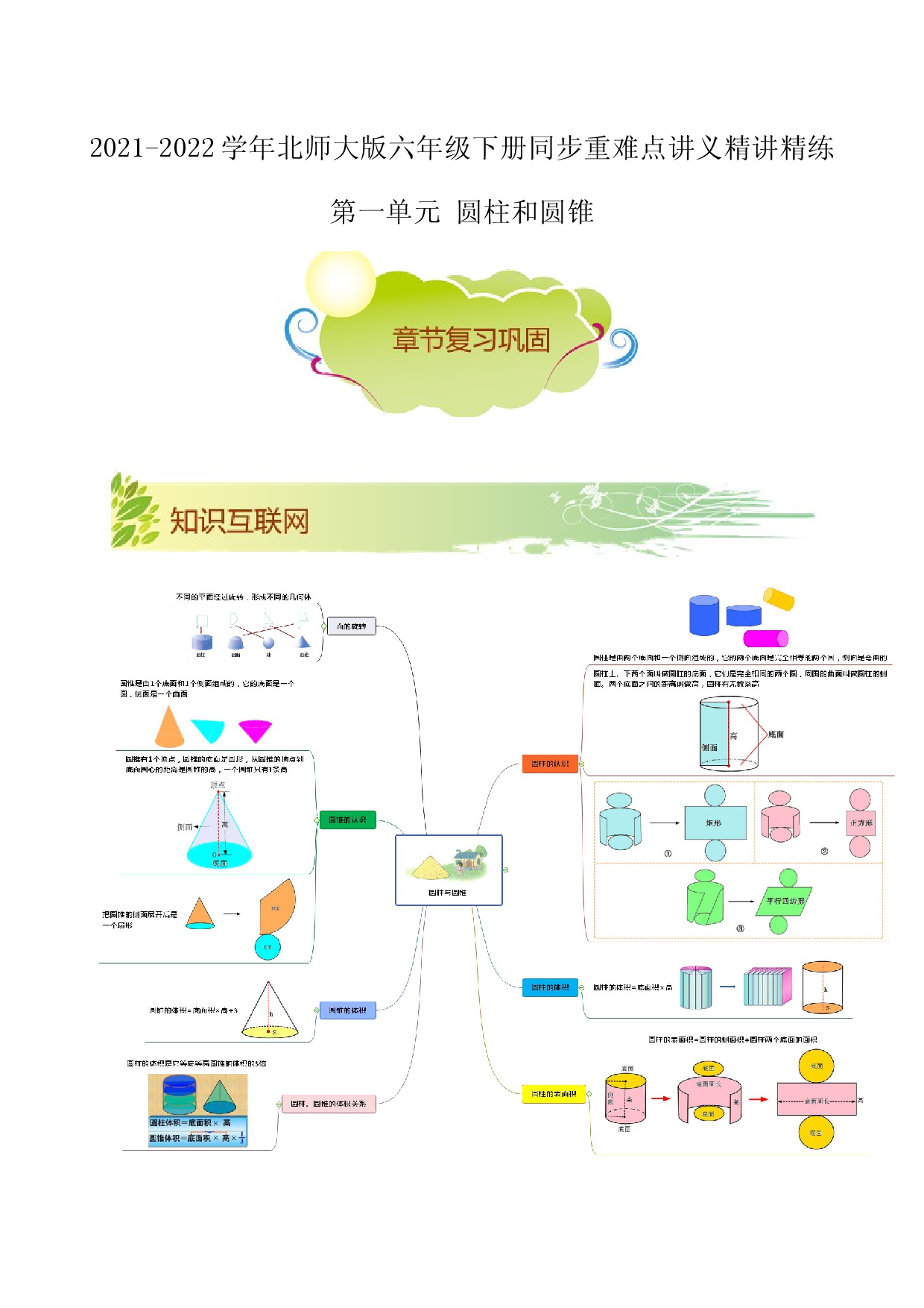 第一单元《圆柱和圆锥》章节复习巩固&mdash;2021-2022学年数学六年级下册重难点讲义精讲精练（解析）北师大版.docx 第1页