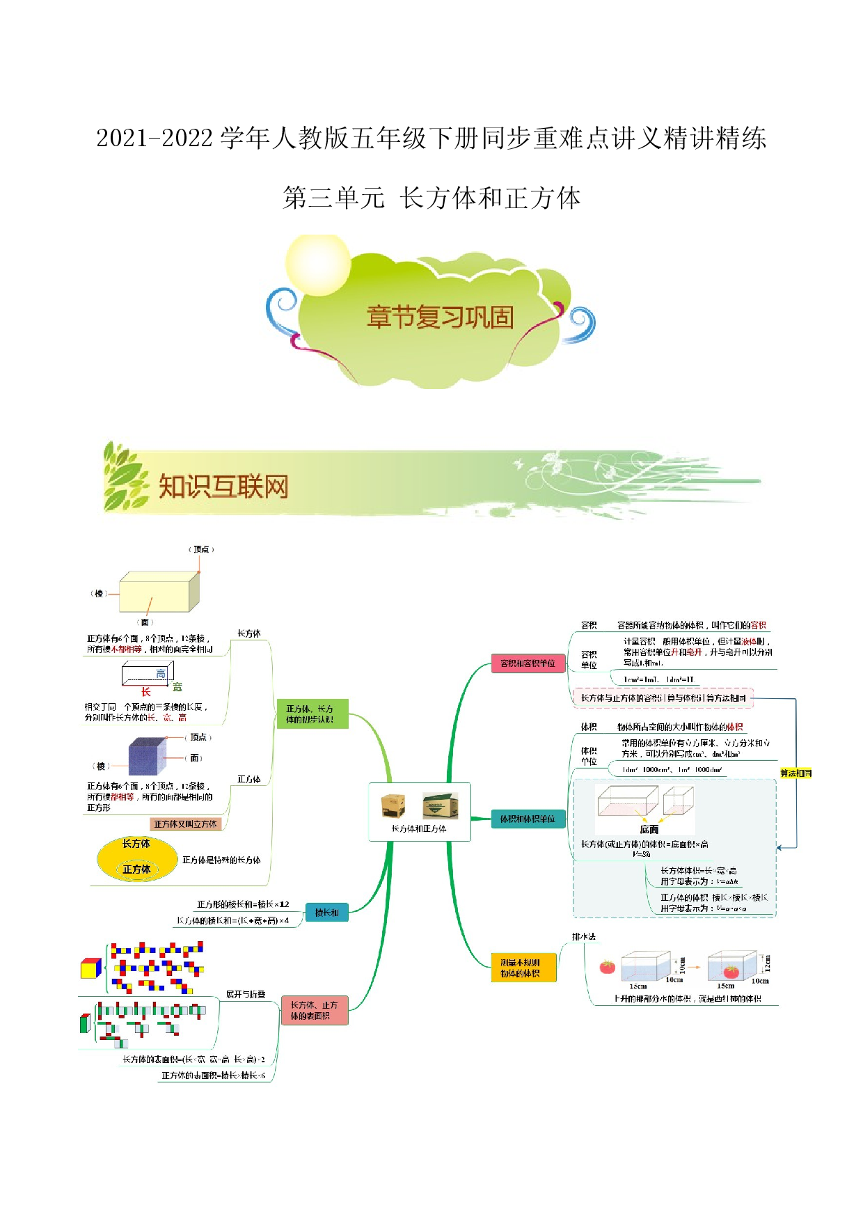 第三单元《长方体和正方体》章节复习巩固&mdash;2021-2022学年数学五年级下册重难点讲义精讲精练（解析）人教版.docx 第1页