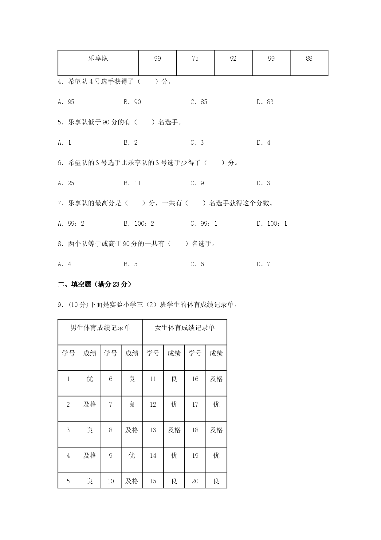 （期末复习试题）三年级下册数学期末易错专项强化突破卷&mdash;3.复式统计表 人教版（含答案）.docx 第2页