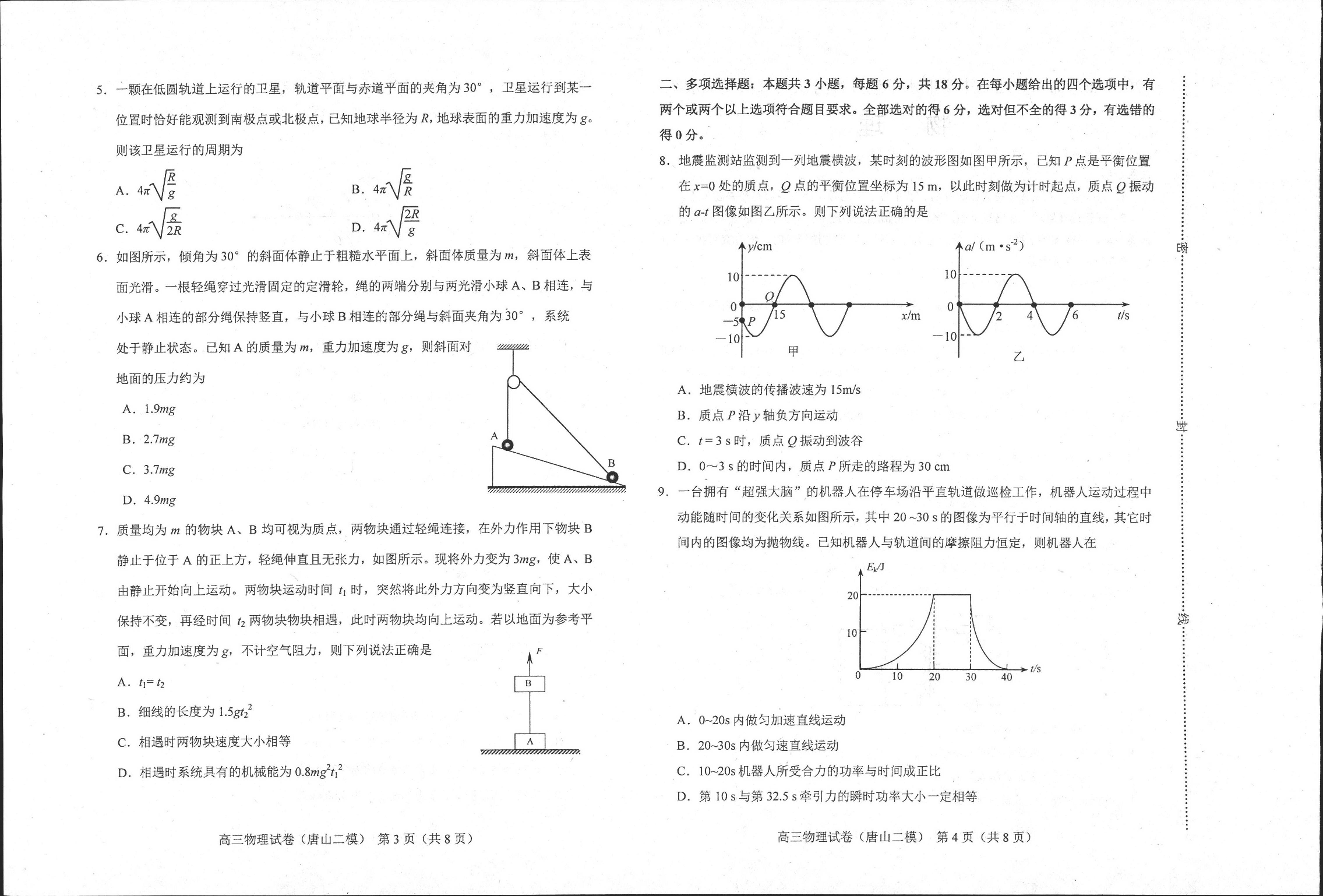 河北唐山市2024届高三下学期二模考试 物理(含参考答案).pdf 第2页