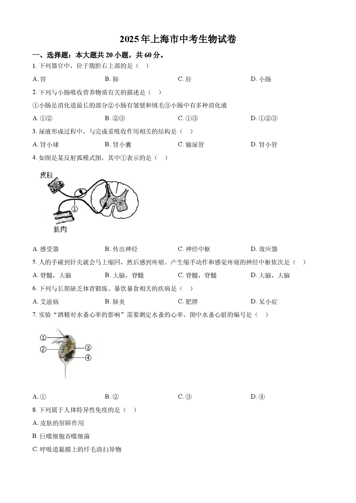 2025年上海市中考生物真题.docx 第1页