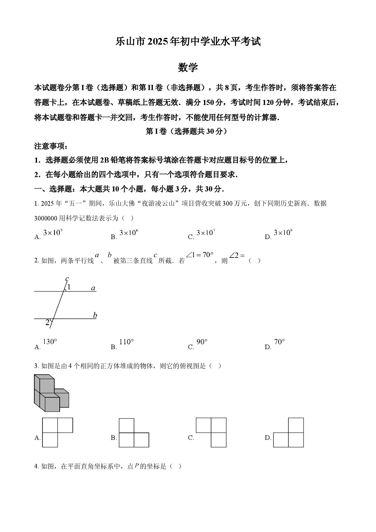 2025年四川省乐山市中考数学试题.docx 第1页